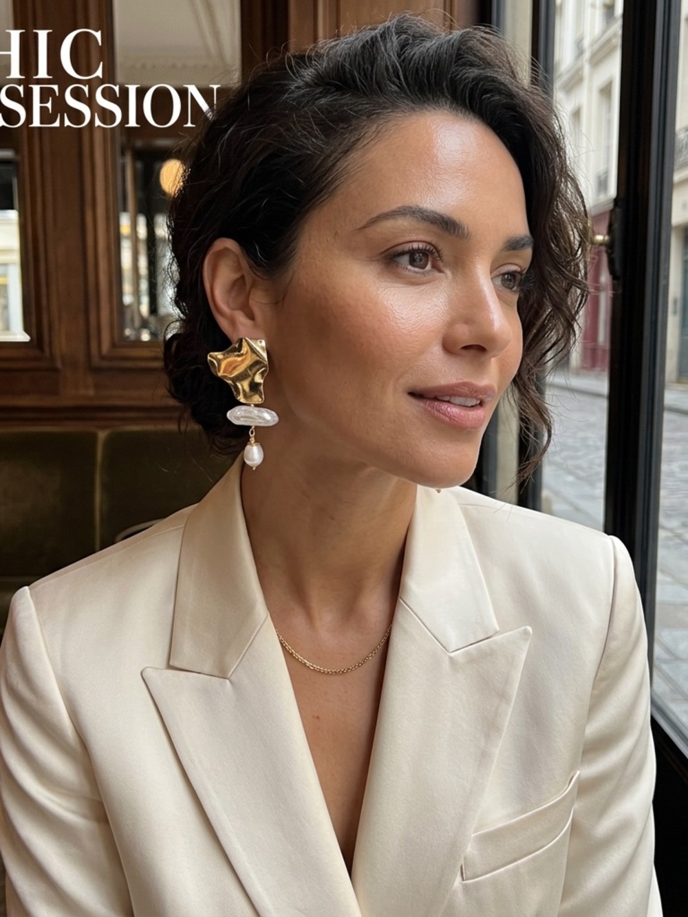 Mariana Rivero Jewelry Pleated Gold and Freshwater Pearl Statement Earrings